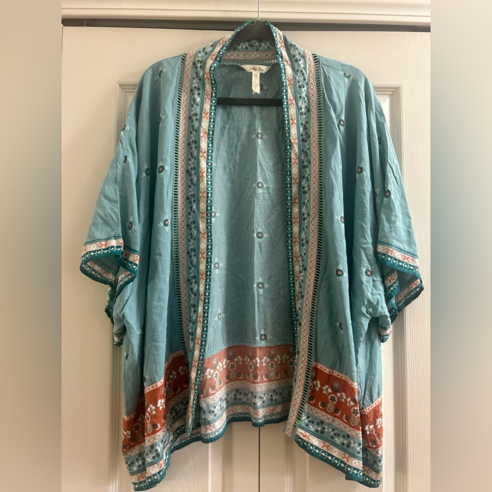 Matilda Jane Kimono Cardigan Size XS/S Teal Floral Boho Western Aztec Hippie